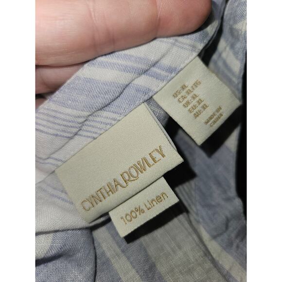 Cynthia Rowley Blue & White Striped Linen Button Short Sleeve Sz XL - Picture 2 of 5